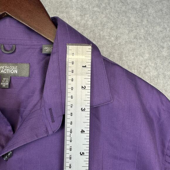 Kenneth Cole Reaction Shirt Mens Size 16.5 Purple Cotton Wrinkle Free Button Up - Picture 8 of 10